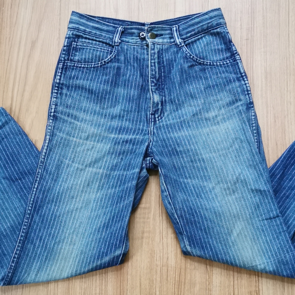 Vintage High Waisted Pinstripe Conductor Jeans 26